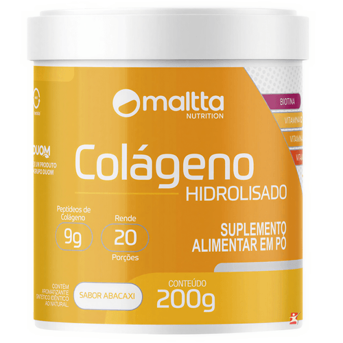 COLÁGENO HIDROLISADO PEPTÍDEOS + BIOTINA + VIT C + VIT D + VIT E 200G ABACAXI - MALTTA NUTRITION COLÁGENO HIDROLISADO PEPTÍDEOS + BIOTINA + VIT C + VIT D + VIT E 200G ABACAXI - MALTTA NUTRITION