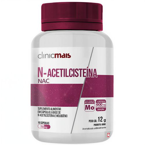 ACETILCISTEINA NAC 600MG + MOLIBDÊNIO 30 CAPSULAS - CLINICMAIS ACETILCISTEINA NAC 600MG + MOLIBDÊNIO 30 CAPSULAS - CLINICMAIS