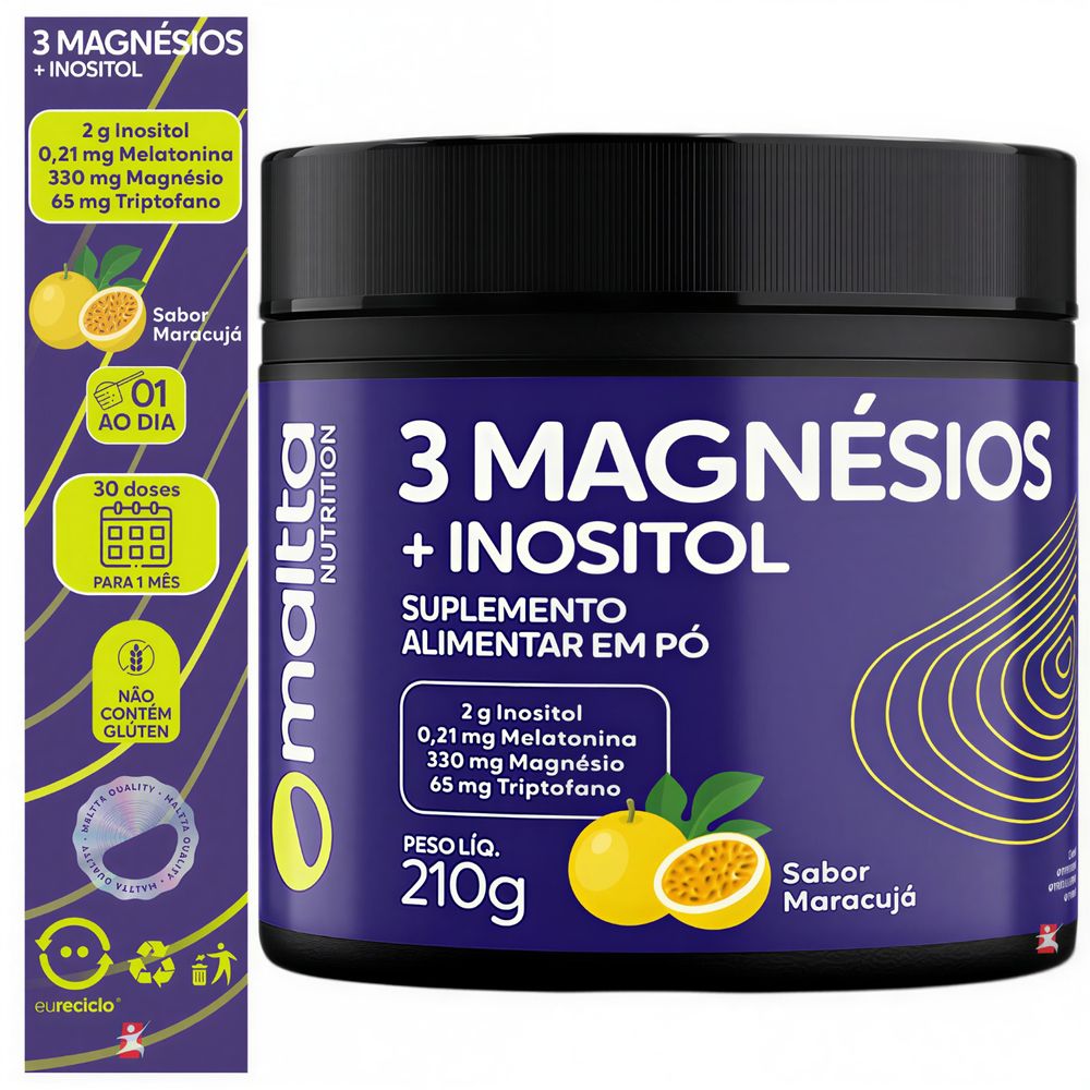 3 MAGNÉSIOS + INOSITOL + MELATONINA + TRIPTOFANO 210G MARACUJÁ 30