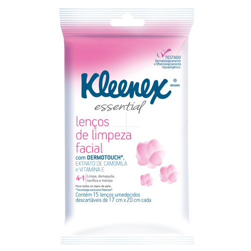 Lenço Limpeza Facial Kleenex Essential 15 Lenço Limpeza Facial Kleenex Essential 15