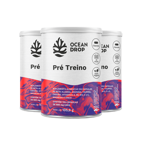 Kit 3 Pré Treino Ocean Drop Vegano 120 Cápsulas