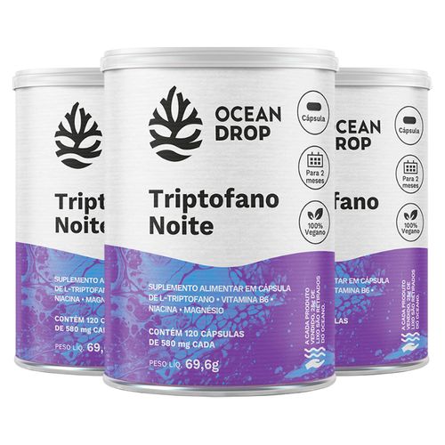 Kit 3 Triptofano Noite Ocean Drop Vegano 120 Cápsulas Kit 3 Triptofano Noite Ocean Drop Vegano 120 Cápsulas