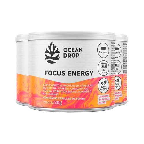 Kit 3 Focus Energy Ocean Drop Vegano 60 Cápsulas Kit 3 Focus Energy Ocean Drop Vegano 60 Cápsulas