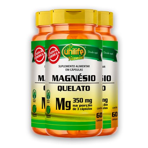 Kit 3 Magnésio Quelato Unilife 350mg 60 Cápsulas