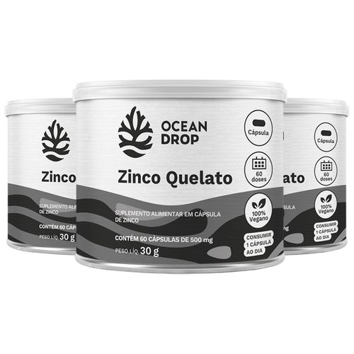 Kit 3 Zinco Quelato Ocean Drop Vegano 60 Cápsulas Kit 3 Zinco Quelato Ocean Drop Vegano 60 Cápsulas