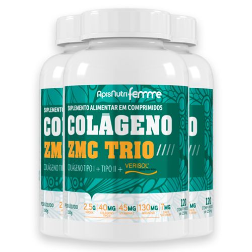 Kit 3 Colágeno ZMC Trio ApisNutri 120 Comprimidos