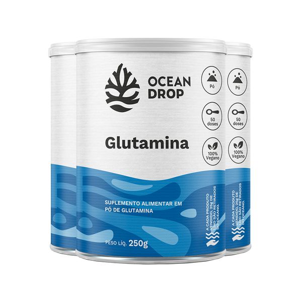Kit 3 Glutamina em Pó Ocean Drop Vegano 250g