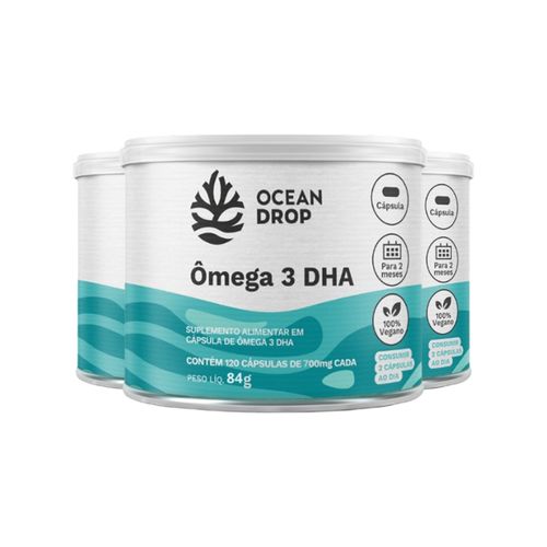 Kit 3 Ômega 3 DHA 700mg Ocean Drop Vegano 120 Cápsulas Kit 3 Ômega 3 DHA 700mg Ocean Drop Vegano 120 Cápsulas