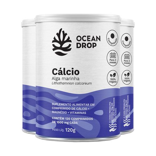 Kit 3 Cálcio de Algas Ocean Drop Vegano 120 Comprimidos Kit 3 Cálcio de Algas Ocean Drop Vegano 120 Comprimidos