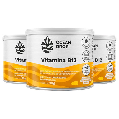 Kit 3 Vitamina B12 Ocean Drop Vegana 60 Comprimidos Kit 3 Vitamina B12 Ocean Drop Vegana 60 Comprimidos