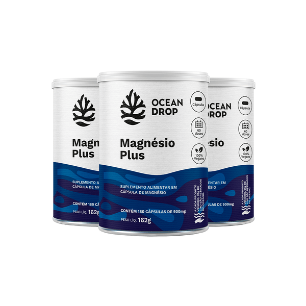 Kit 3 Magnésio Plus Ocean Drop Vegano 180 Cápsulas
