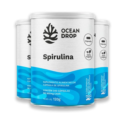 Kit 3 Spirulina 520mg Ocean Drop Vegana 240 Cápsulas Kit 3 Spirulina 520mg Ocean Drop Vegana 240 Cápsulas