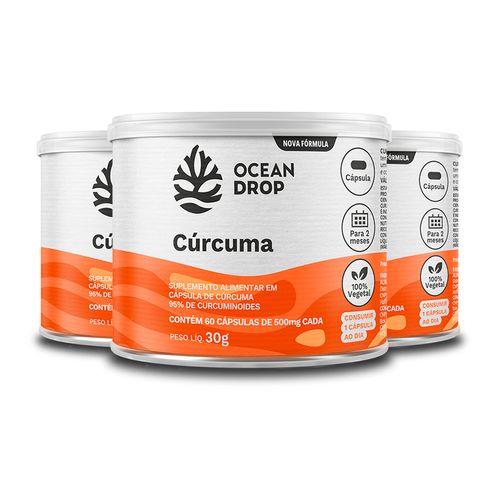 Kit 3 Cúrcuma Ocean Drop Vegana 60 Cápsulas