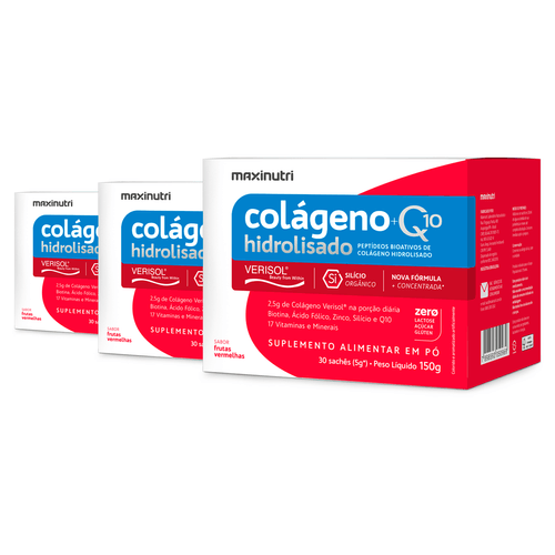Kit 3 Colágeno Verisol + Q10 Maxinutri 30 Sachês Frutas Vermelhas Kit 3 Colágeno Verisol + Q10 Maxinutri 30 Sachês Frutas Vermelhas