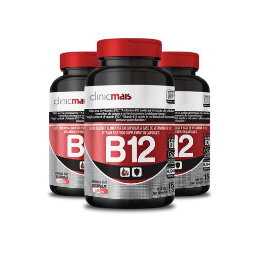 Kit 3 Vitamina B12 500mg ClinicMais 30 Cápsulas Kit 3 Vitamina B12 500mg ClinicMais 30 Cápsulas