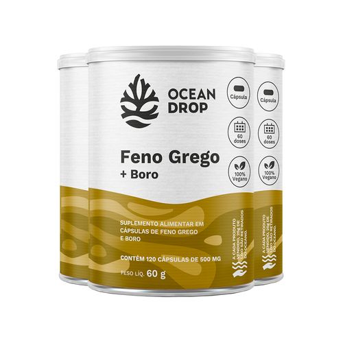 Kit 3 Feno Grego + Boro Ocean Drop Vegano 120 Cápsulas Kit 3 Feno Grego + Boro Ocean Drop Vegano 120 Cápsulas