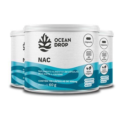Kit 3 NAC N-Acetil L-Cisteína Ocean Drop Vegano 120 Cápsulas