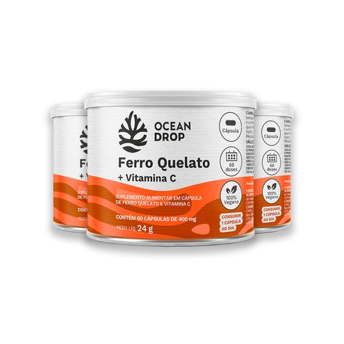 Kit 3 Ferro Quelato e Vit. C Ocean Drop 60 Cápsulas