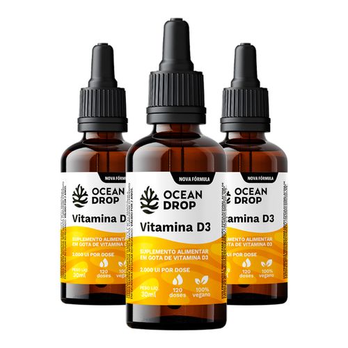 Kit 3 Vitamina D3 2000 UI em Gotas Ocean Drop Vegana 30ml Kit 3 Vitamina D3 2000 UI em Gotas Ocean Drop Vegana 30ml