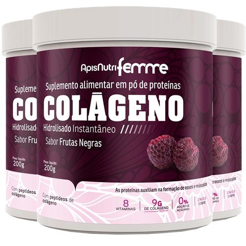 Kit 3 Colágeno Hidrolisado Beauty Complex Apisnutri 200g Frutas Roxas