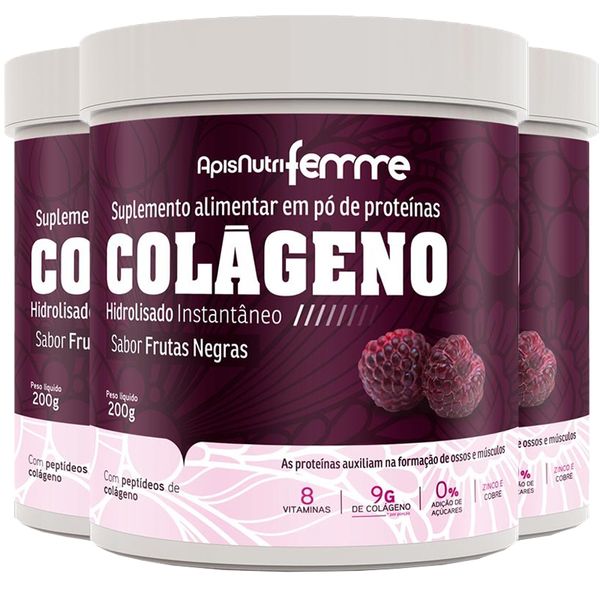 Kit 3 Colágeno Hidrolisado Beauty Complex Apisnutri 200g Frutas Roxas