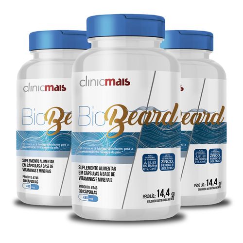 Kit 3 Biobeard ClinicMais 30 Cápsulas 480mg
