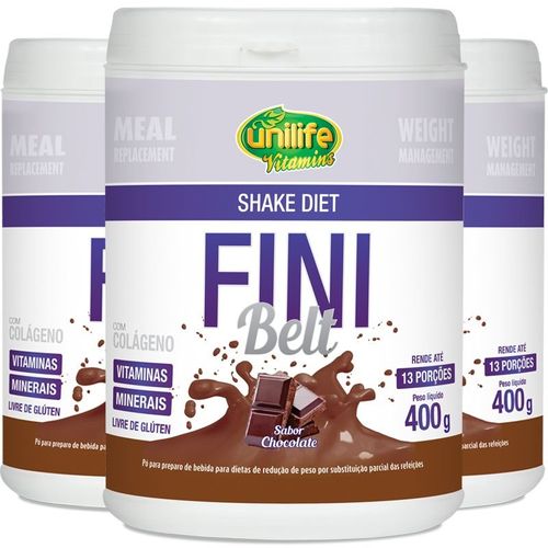 Kit 3 Shake Diet com Colágeno Fini Belt Unilife 400g Chocolate Kit 3 Shake Diet com Colágeno Fini Belt Unilife 400g Chocolate