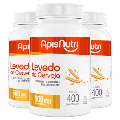 Kit 3 Levedo de Cerveja Apisnutri 400 comprimidos 500mg Kit 3 Levedo de Cerveja Apisnutri 400 comprimidos 500mg