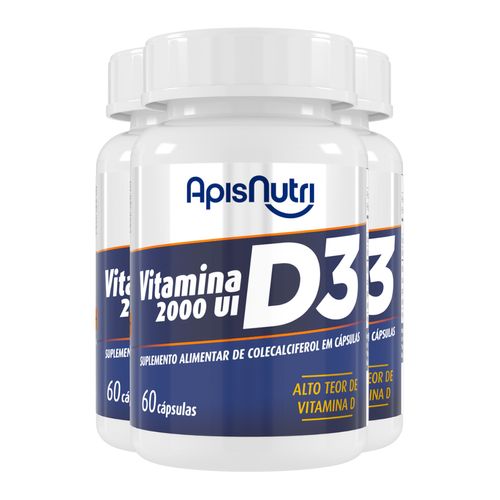 Kit 3 Vitamina D3 Colecalciferol 2000UI Apisnutri 60 cápsulas