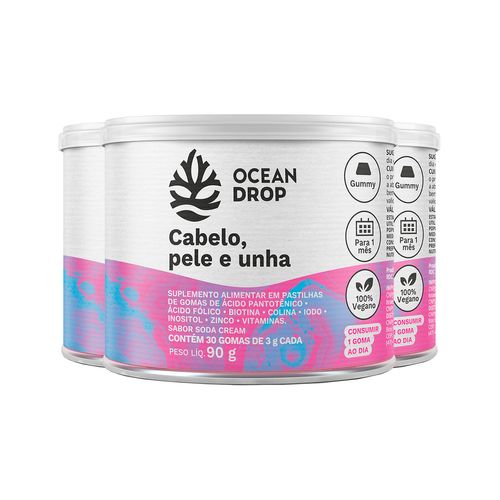 Kit 3 Cabelo, Pele e Unha Ocean Drop Vegano 30 Gomas Kit 3 Cabelo, Pele e Unha Ocean Drop Vegano 30 Gomas