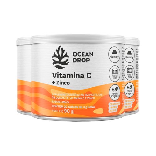 Kit 3 Vitamina C + Zinco Ocean Drop 30 Gomas Sabor Limão Kit 3 Vitamina C + Zinco Ocean Drop 30 Gomas Sabor Limão