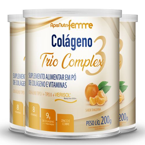 Kit 3 Colágeno Trio Complex Apisnutri Tangerina 200g Kit 3 Colágeno Trio Complex Apisnutri Tangerina 200g