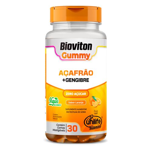 Gummy Açafrão + Gengibre Laranja Unilife 30 gomas