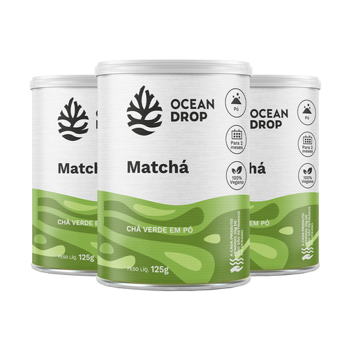 Kit 3 Matchá Chá Verde Ocean Drop Vegano 125g Kit 3 Matchá Chá Verde Ocean Drop Vegano 125g