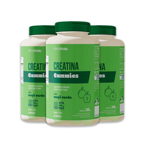 Kit 3 Creatina Gummies Clinicmais 60 Gomas Maça Verde Kit 3 Creatina Gummies Clinicmais 60 Gomas Maça Verde