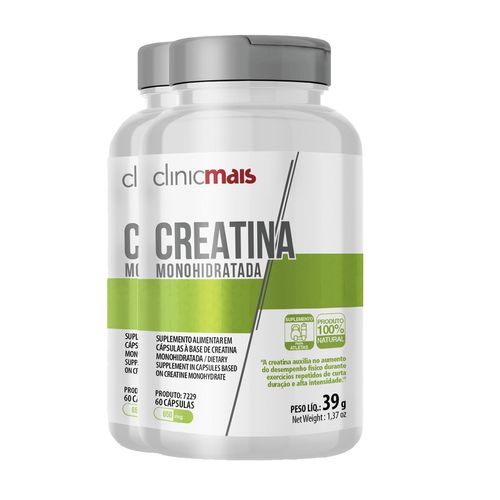 Kit 2 Creatina Monohidratada 650mg ClinicMais 60 Cápsulas