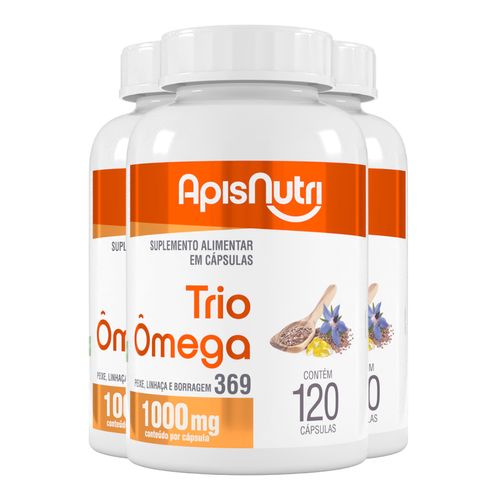 Kit 3 Trio Omega 3, 6 e 9 Apisnutri 1000mg 120 cápsulas Kit 3 Trio Omega 3, 6 e 9 Apisnutri 1000mg 120 cápsulas