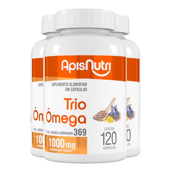 Kit 3 Trio Omega 3, 6 e 9 Apisnutri 1000mg 120 cápsulas