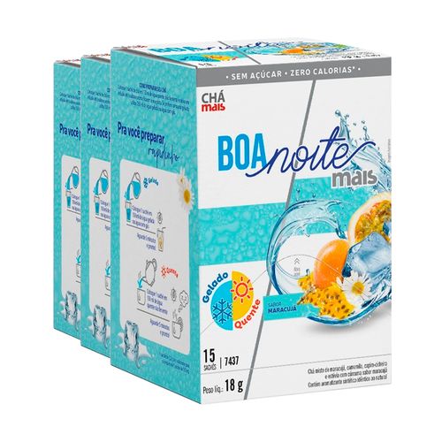 Kit 3 Chá Gelado CháMais Boa Noite Mais Maracujá 15 Sachês