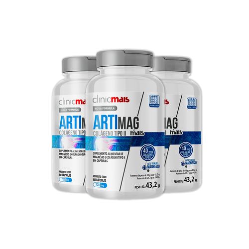 Kit 3 ARTIMAG Colágeno tipo II ClinicMais 60 cápsulas Kit 3 ARTIMAG Colágeno tipo II ClinicMais 60 cápsulas