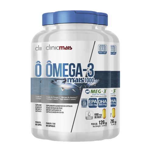 Kit 3 Ômega 3 Mais 1000mg ClinicMais 90 Cápsulas