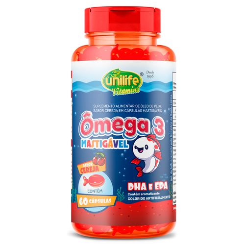 Ômega 3 Kids Mastigável Unilife Cereja 60 cápsulas Ômega 3 Kids Mastigável Unilife Cereja 60 cápsulas