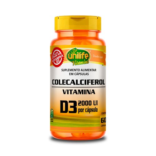 Vitamina D3 2000 UI Colecalciferol Unilife 60 Cápsulas