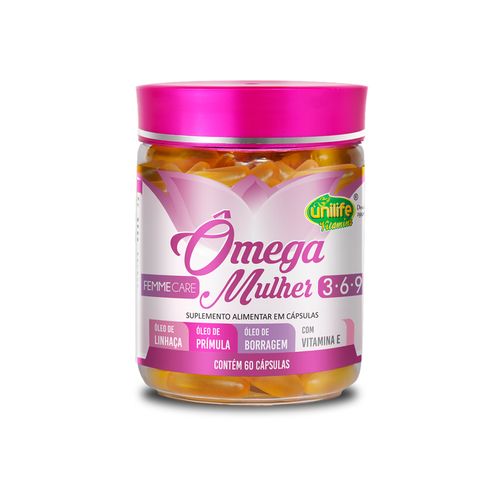 Ômega 3,6 e 9 mulher 1000mg Unilife 60 Cápsulas Ômega 3,6 e 9 mulher 1000mg Unilife 60 Cápsulas