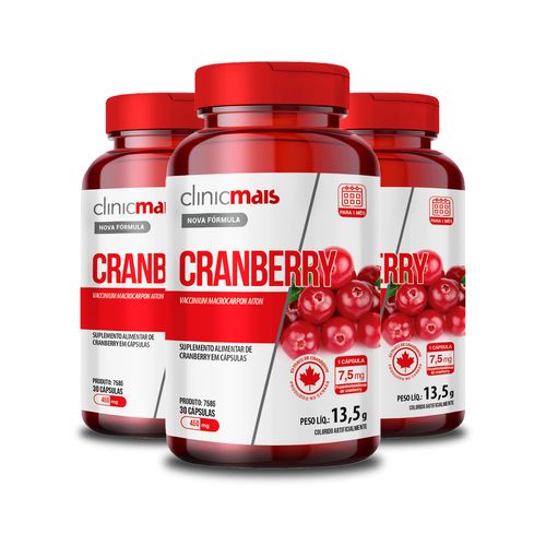 Kit 3 Cranberry ClinicMais 30 Cápsulas 450mg