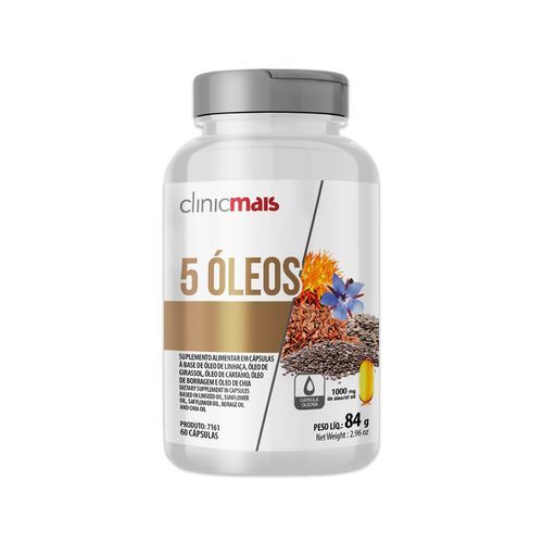 5 Óleos Linhaça, Girassol, Cártamo, Borragem e Chia Clinicmais 60 Cápsulas