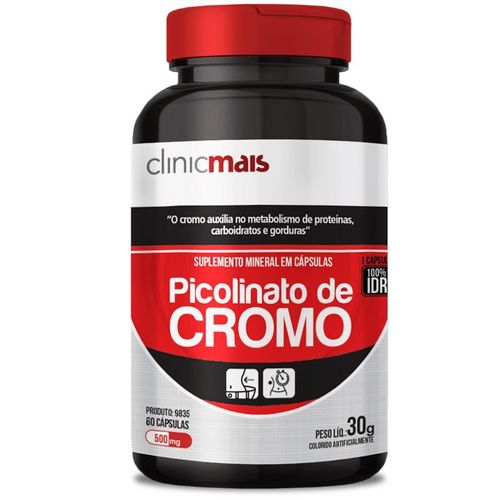 Picolinato de Cromo 500mg ClinicMais 60 Cápsulas Picolinato de Cromo 500mg ClinicMais 60 Cápsulas