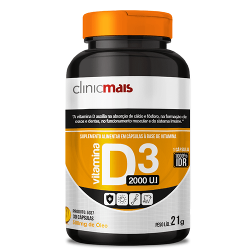 Vitamina D3 2000 U.I 500mg ClinicMais 30 Cápsulas