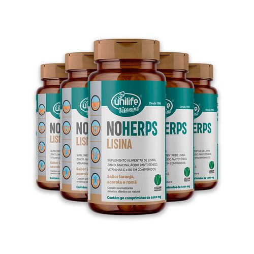 Kit 5 NoHerps Lisina Unilife 90 Comprimidos Laranja e Acerola