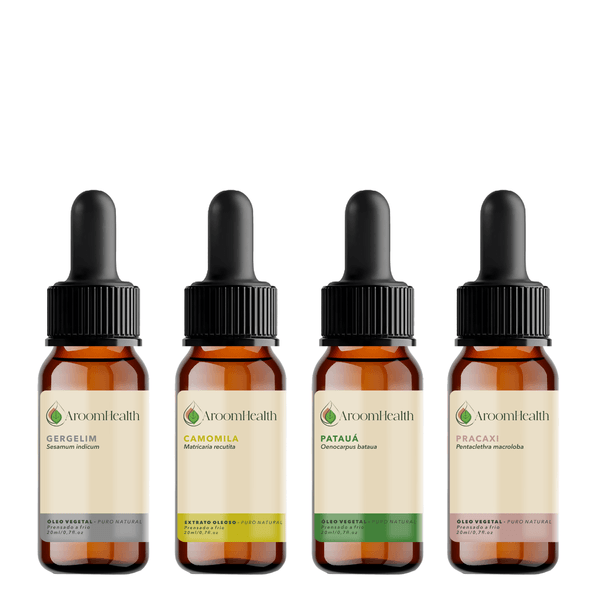 Kit de Óleos Vegetais Puro Natural – Gergelim, Camomila, Patauá e Pracaxi – 20 ml cada